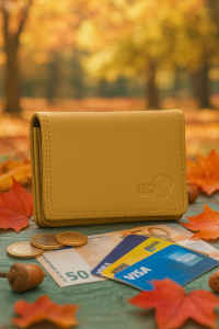 leondesign geel mini dames portemonnee leer sfeerfoto 1