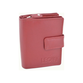 LeonDesign portemonnee rood leer compact model met rits en druksluiting