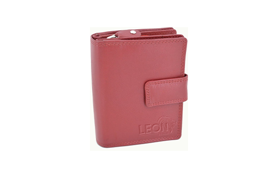 LeonDesign portemonnee rood leer compact model met rits en druksluiting