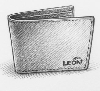 Stoere zwarte leren heren portemonnee van Leon Design met ruimte voor pasjes, papiergeld en muntgeld.