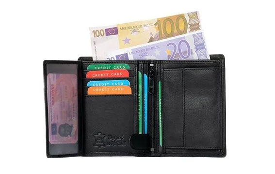 Zwarte leren portemonnee met pasjes contant