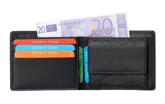 Open leren portemonnee met pasjes