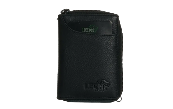 Black leather card holder with zipper