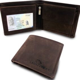Hunter donkerbruine leren heren portemonnee van LeonDesign met pasjes en muntvak