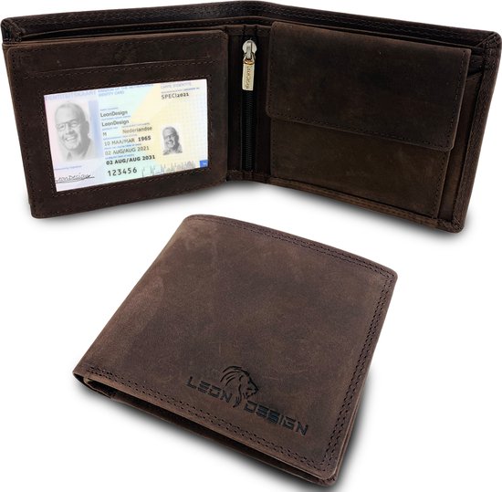 Hunter donkerbruine leren heren portemonnee van LeonDesign met pasjes en muntvak