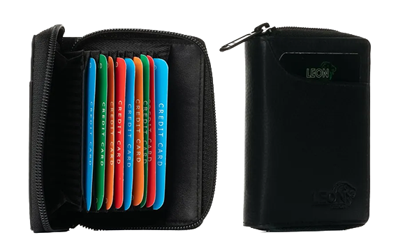 Open leather card holder with multiple cards