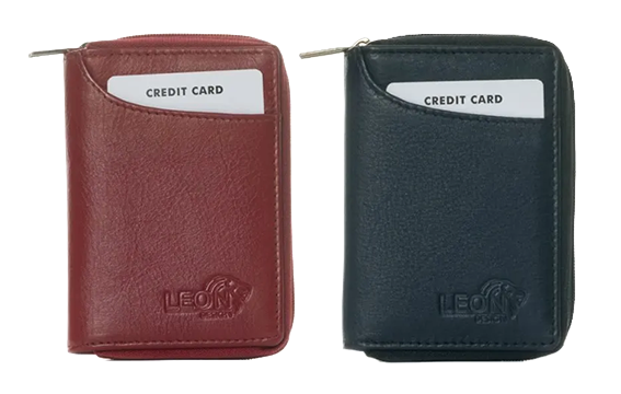 Two leather zip card holders wallets