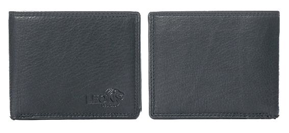Front and back side of men's leather wallet zwart