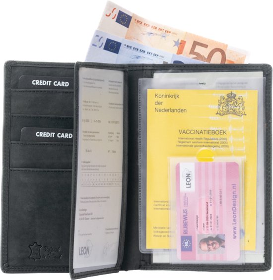 Autopapieren mapje A5 van hunter zwart leer met kentekenbewijs en pasjes