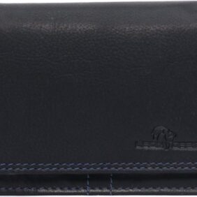 Blauwe vintage leren damesportemonnee van LeonDesign met overslag, ritsvakken en ruimte voor pasjes, foto’s en papiergeld.