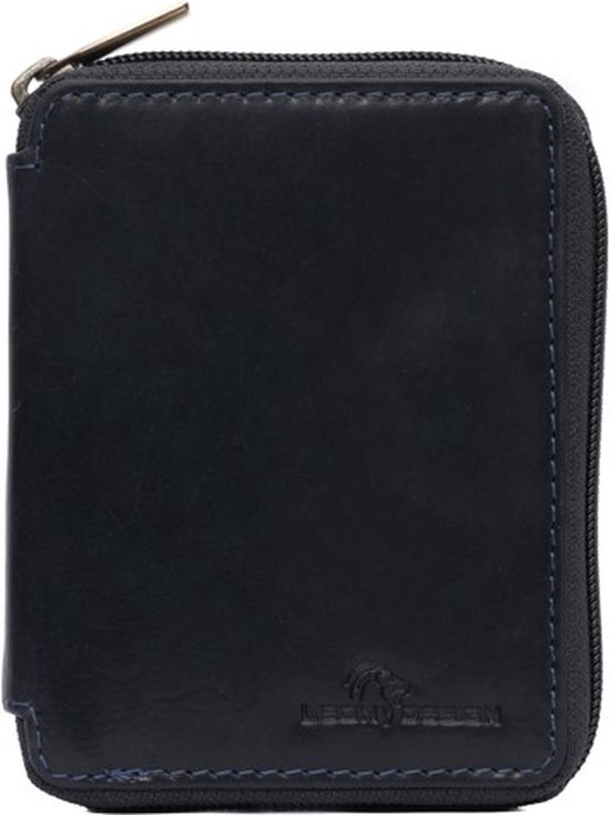 LeonDesign Leren Portemonnee met Rits – Blauw Vintage Blauwe leren LeonDesign portemonnee met rits voor dames en heren van vintage leer