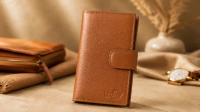 Cognac leren LeonDesign shagetui met sluiting in warme luxe setting