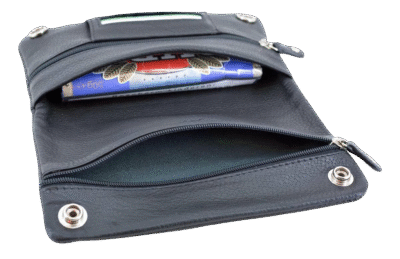 Black tobacco pouch made of genuine leather with snaps by LeonDesign