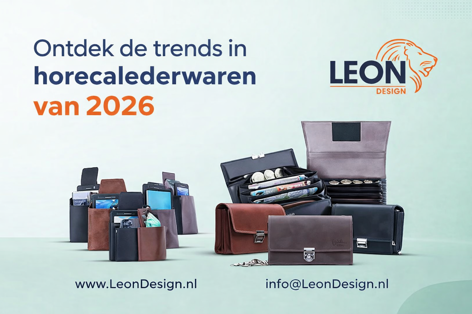 Trends horecalederwaren 2026 – leren horeca portemonnees en holsters van LeonDesign