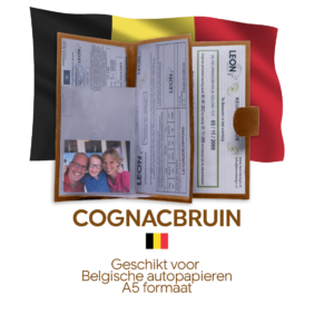 Autopapieren mapje cognac met buitensluiting voor Belgische autopapieren