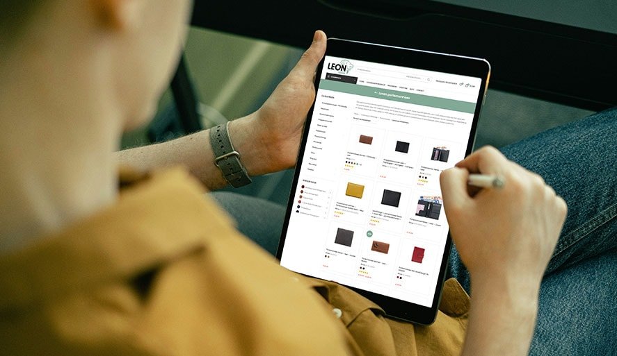 online shop voor leer portemonnee leondesign